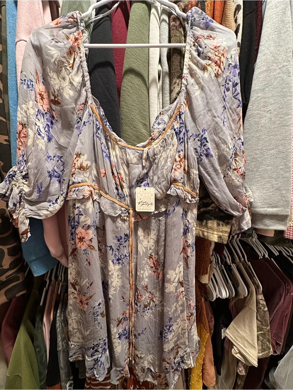 Free people Light Lavender Floral Peasant Dress - Feminine Boho Style